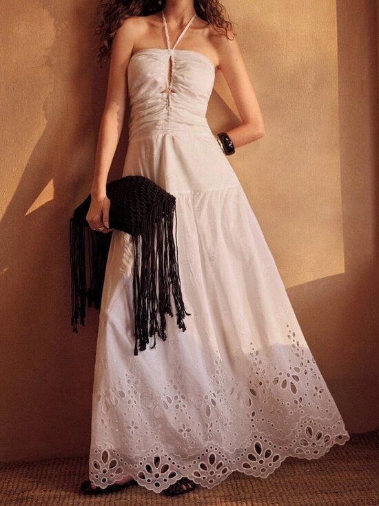 MODA ME COUTURE Dresses & Skirts - Beige Boho Women's Embroidered A-Line Dress